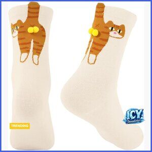 Polyester Crew Socks with Cat Pattern, Novelty Style
